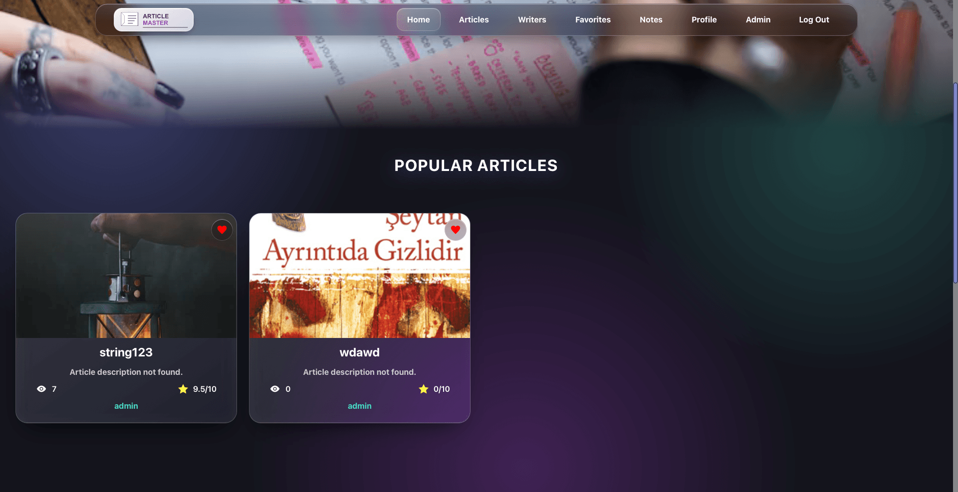 Article platform screenshot